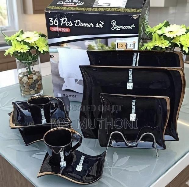 Black , Gold Rimmed Eclipse 36 PCs Dinner Set - main view