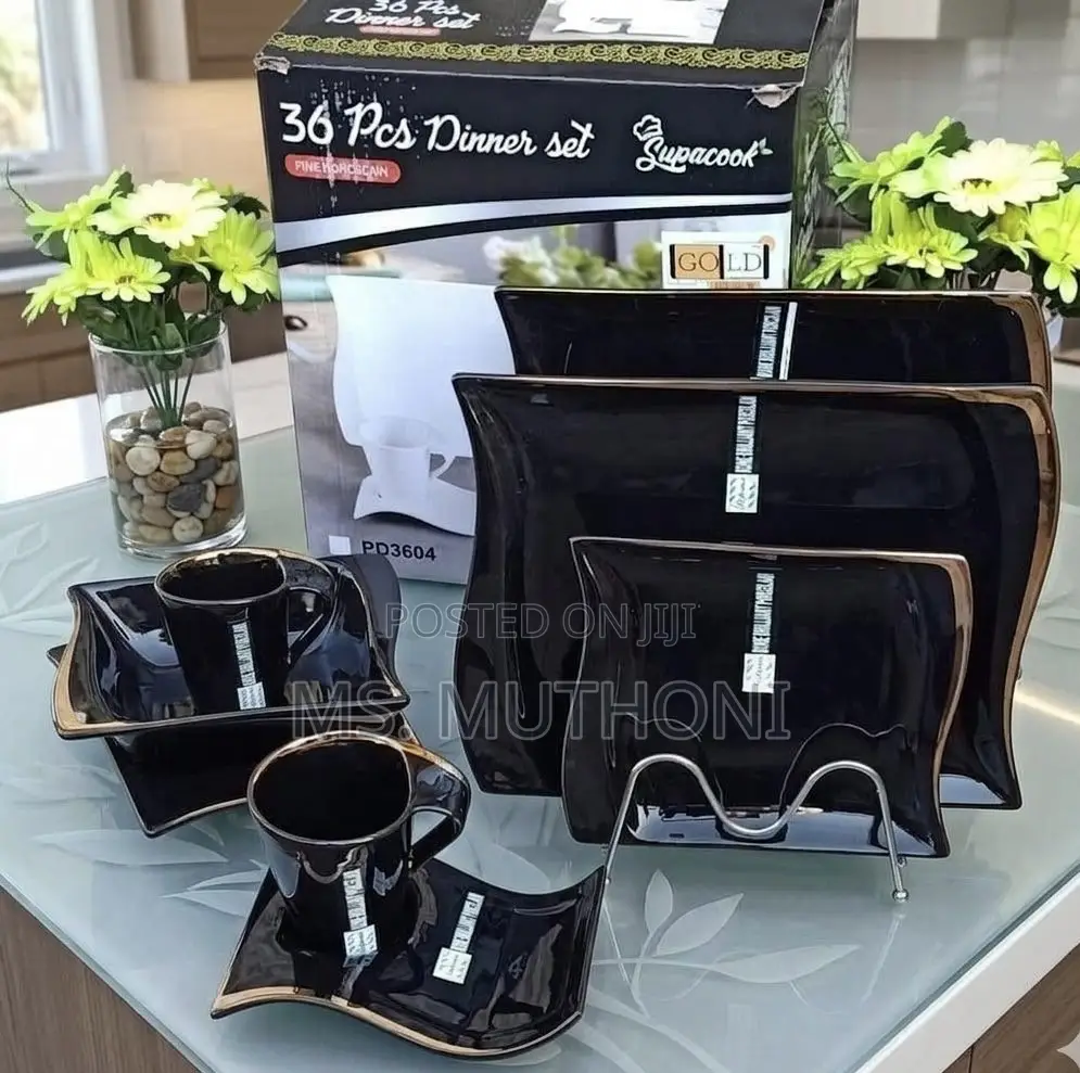  Black , Gold Rimmed Eclipse 36 PCs Dinner Set