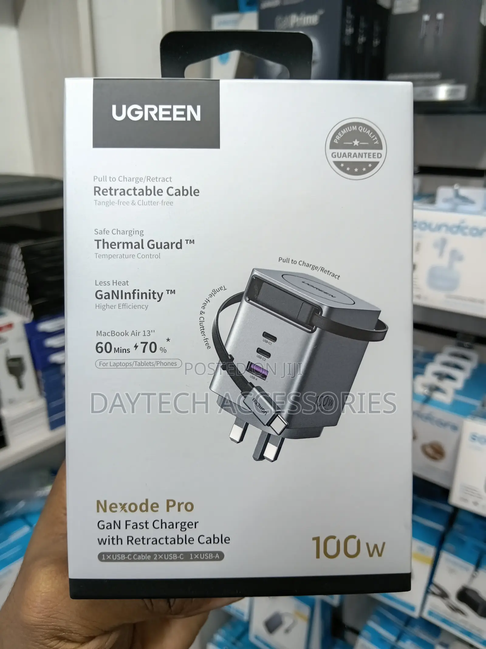 Ugreen 100W GaN Fast Charger With Retractable USB-C Cable (Model X616)