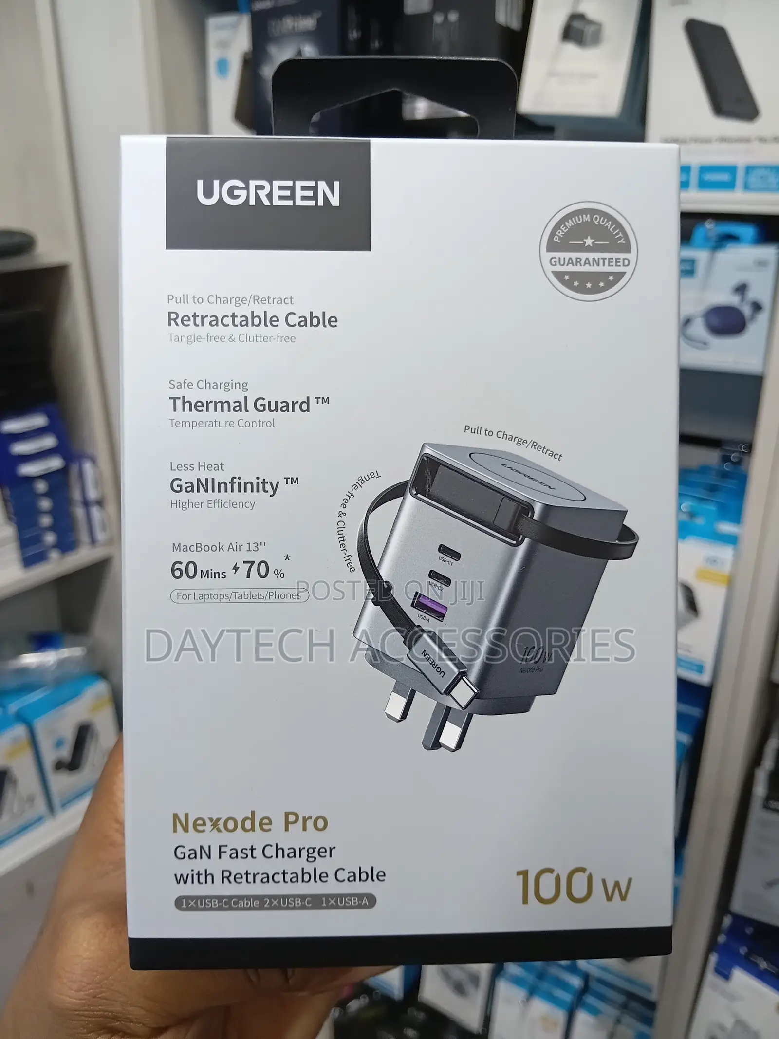 Ugreen 100W GaN Fast Charger With Retractable USB-C Cable (Model X616)