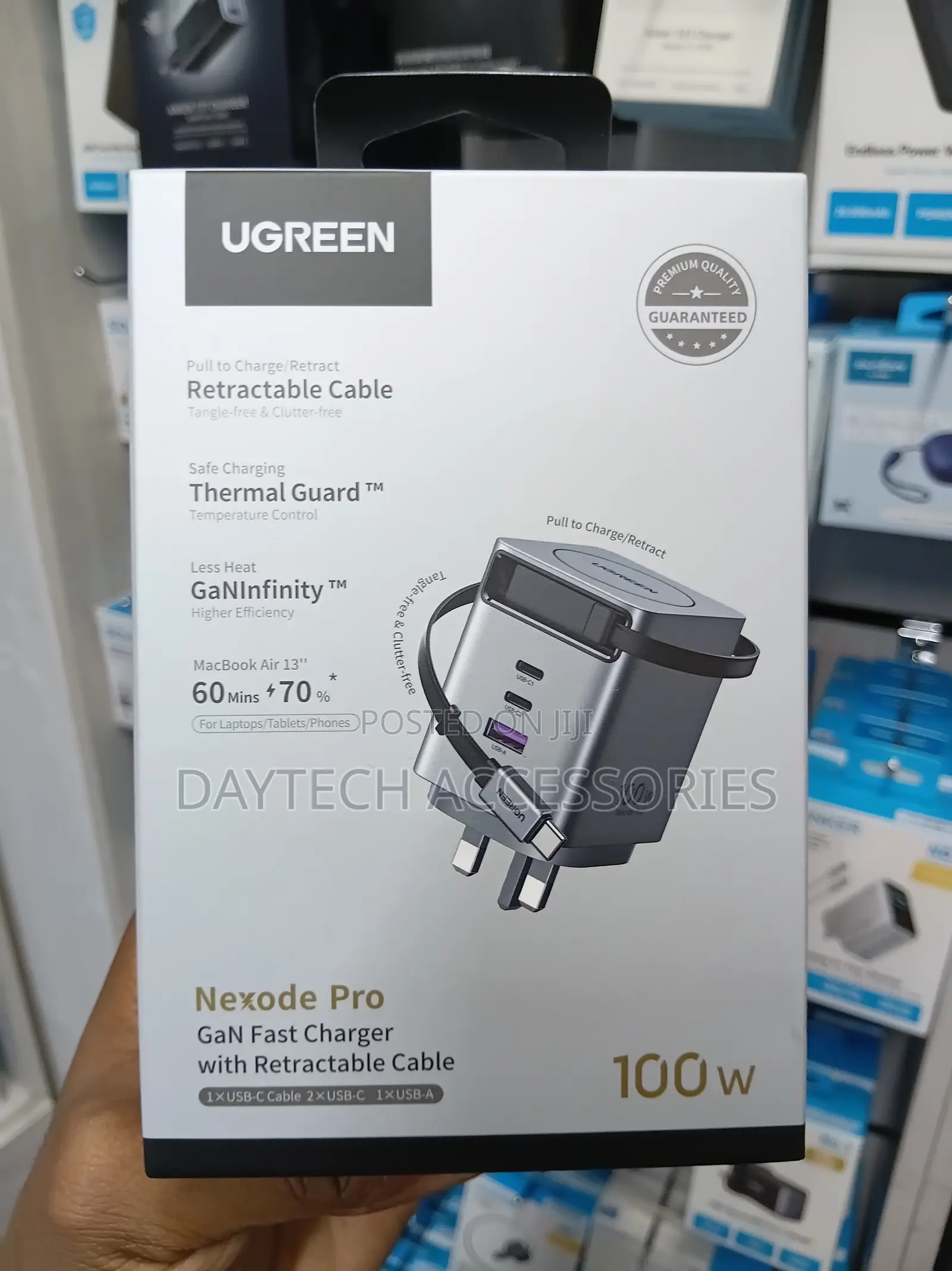 Ugreen 100W GaN Fast Charger With Retractable USB-C Cable (Model X616)