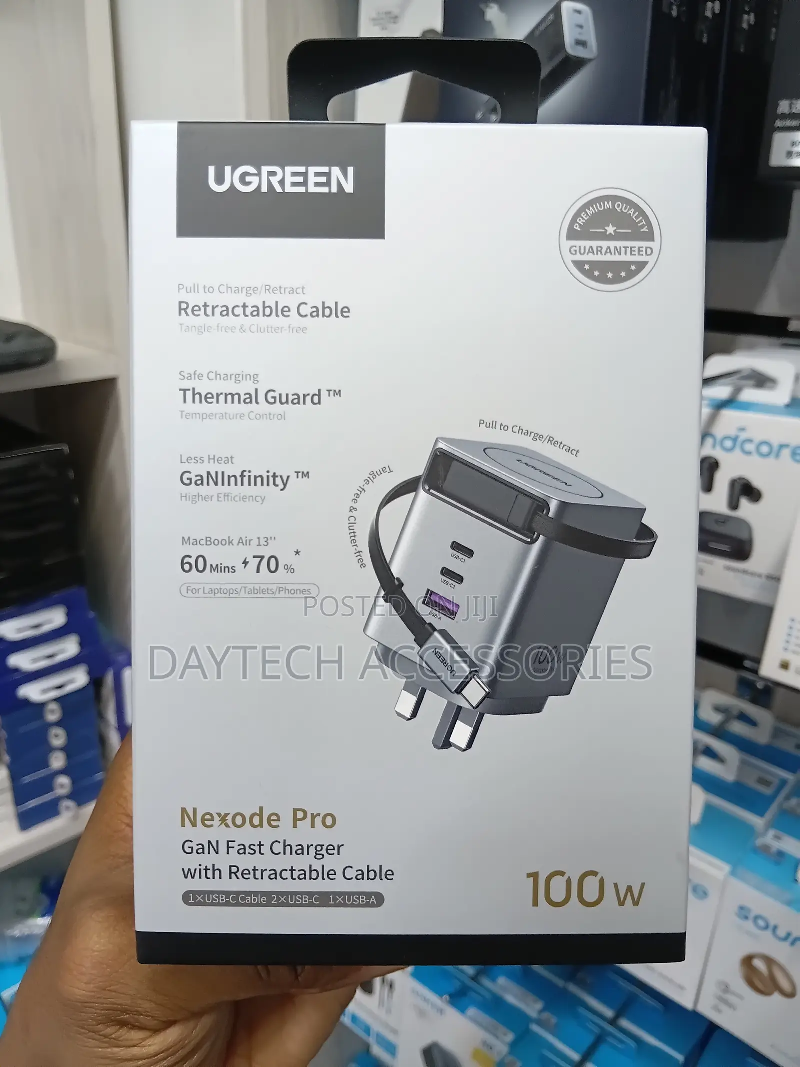 Ugreen 100W GaN Fast Charger With Retractable USB-C Cable (Model X616)
