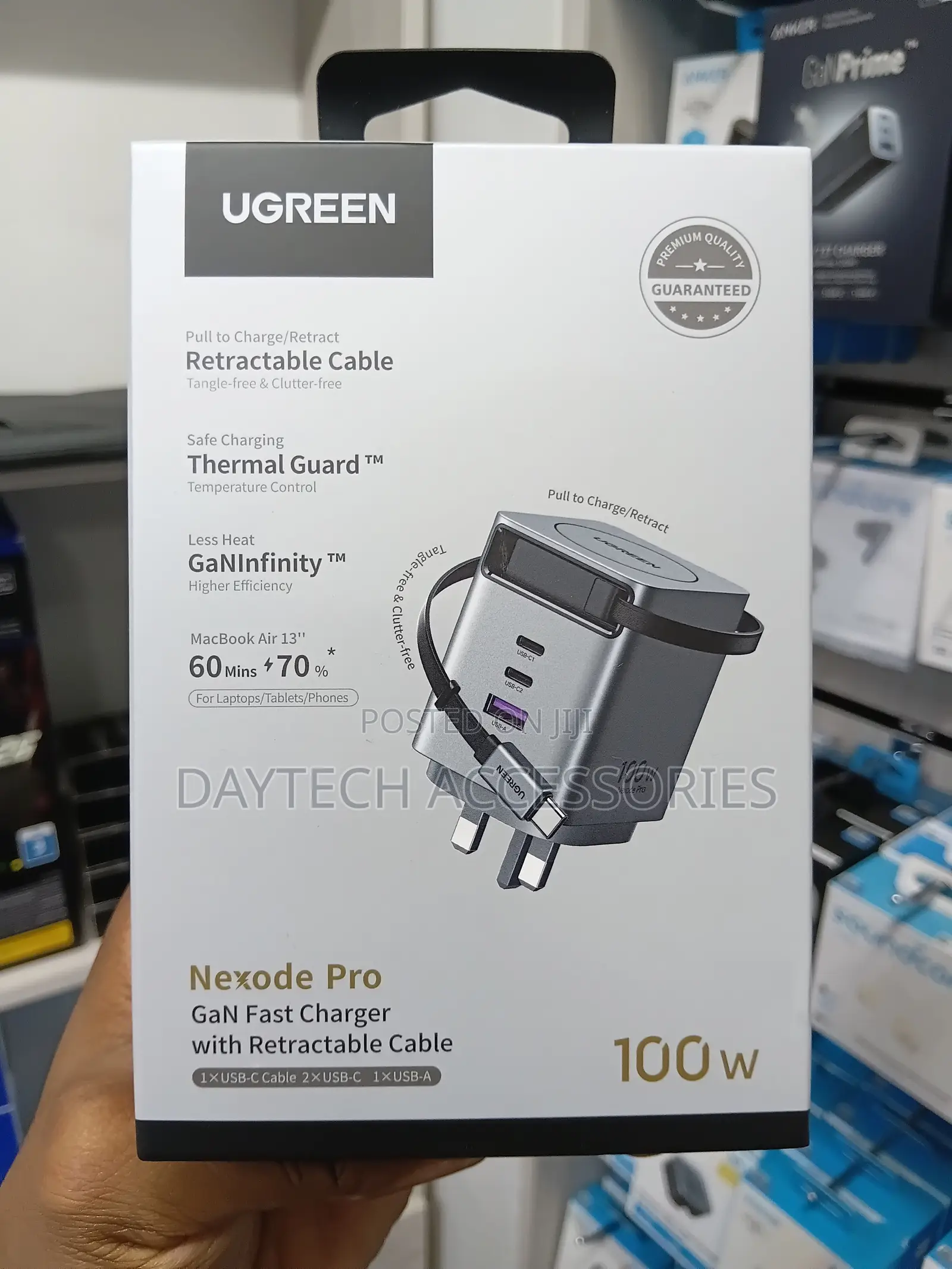 Ugreen 100W GaN Fast Charger With Retractable USB-C Cable (Model X616)