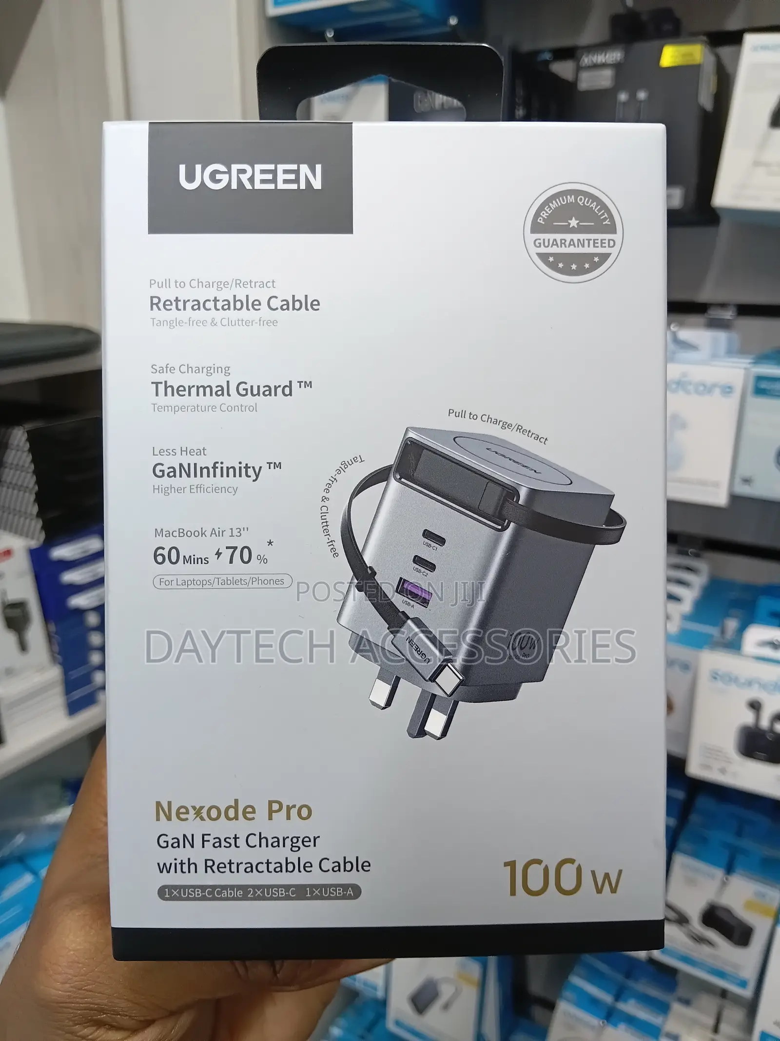Ugreen 100W GaN Fast Charger With Retractable USB-C Cable (Model X616)