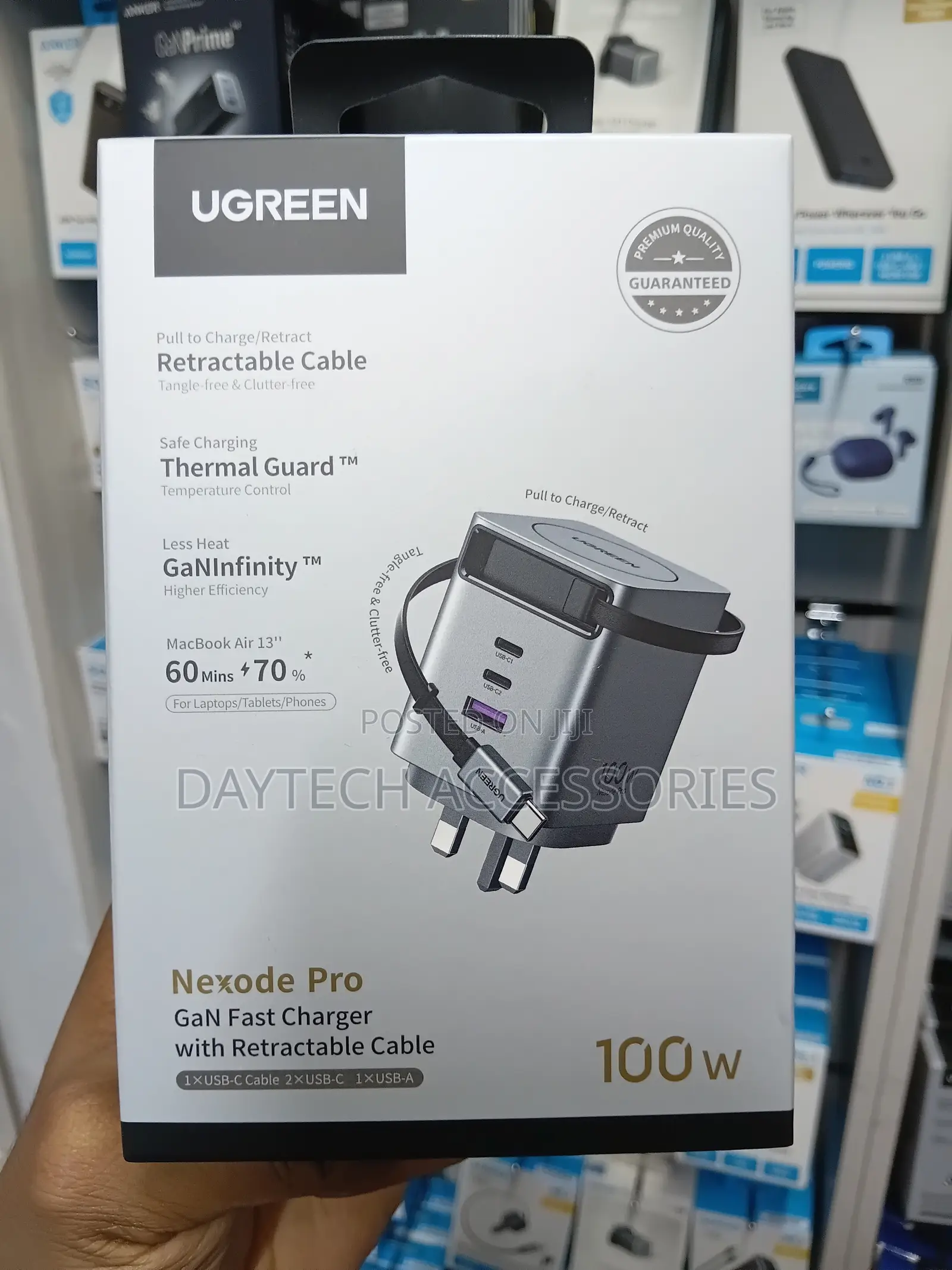 Ugreen 100W GaN Fast Charger With Retractable USB-C Cable (Model X616)