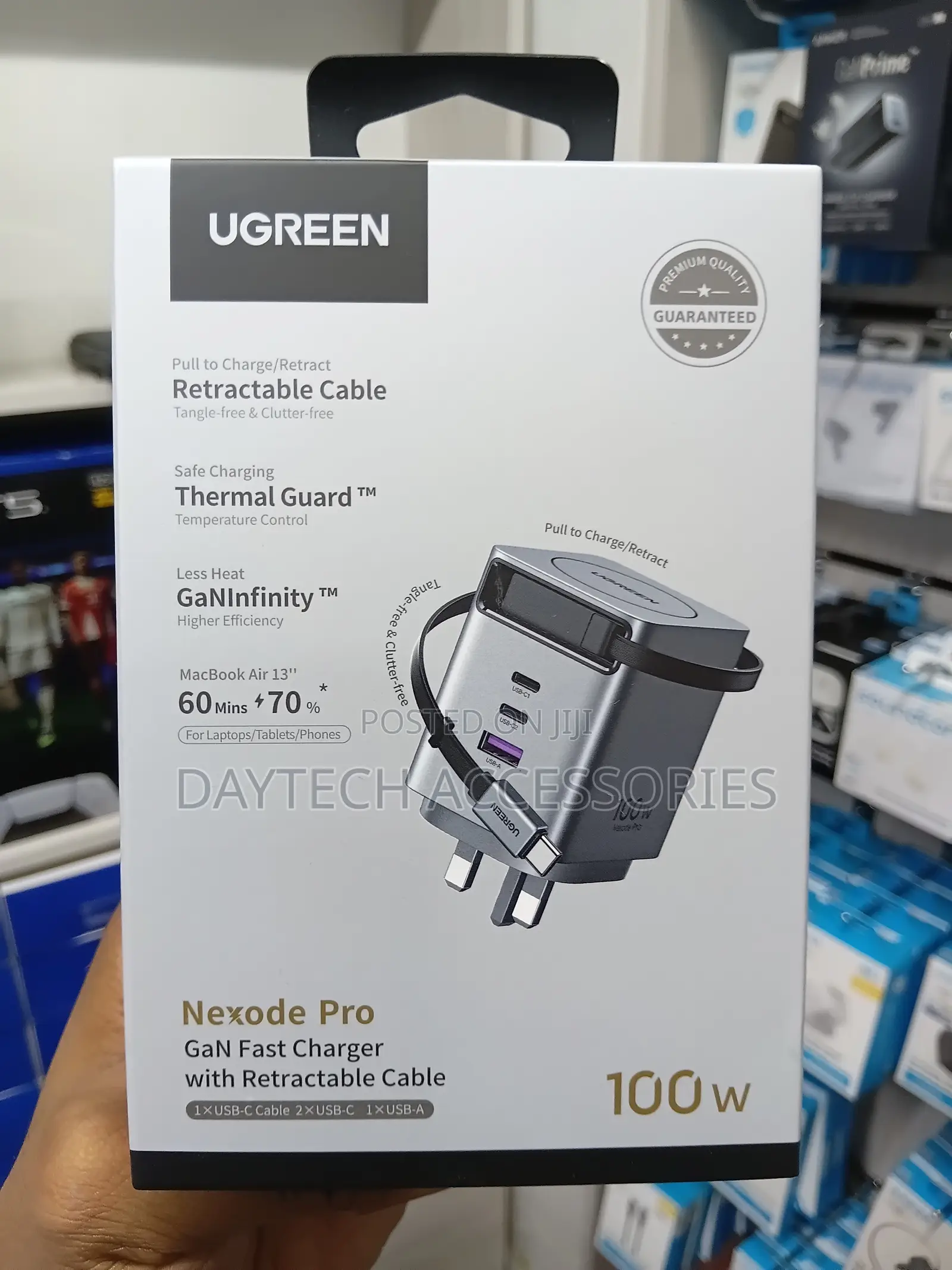 Ugreen 100W GaN Fast Charger UK Plug With Retractable USB-C Cable
