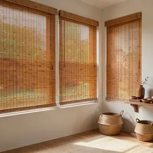 Roll Up Bamboo Blinds - Natural Wooden Window Shades Blinds