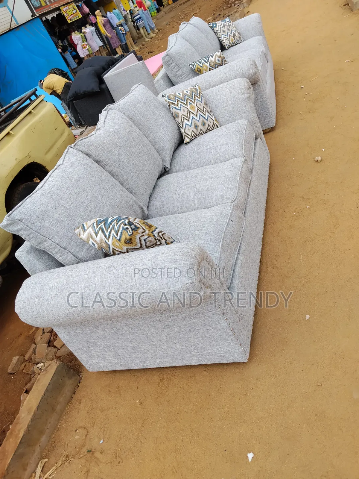 Grey 5-Seater Studded Sofa