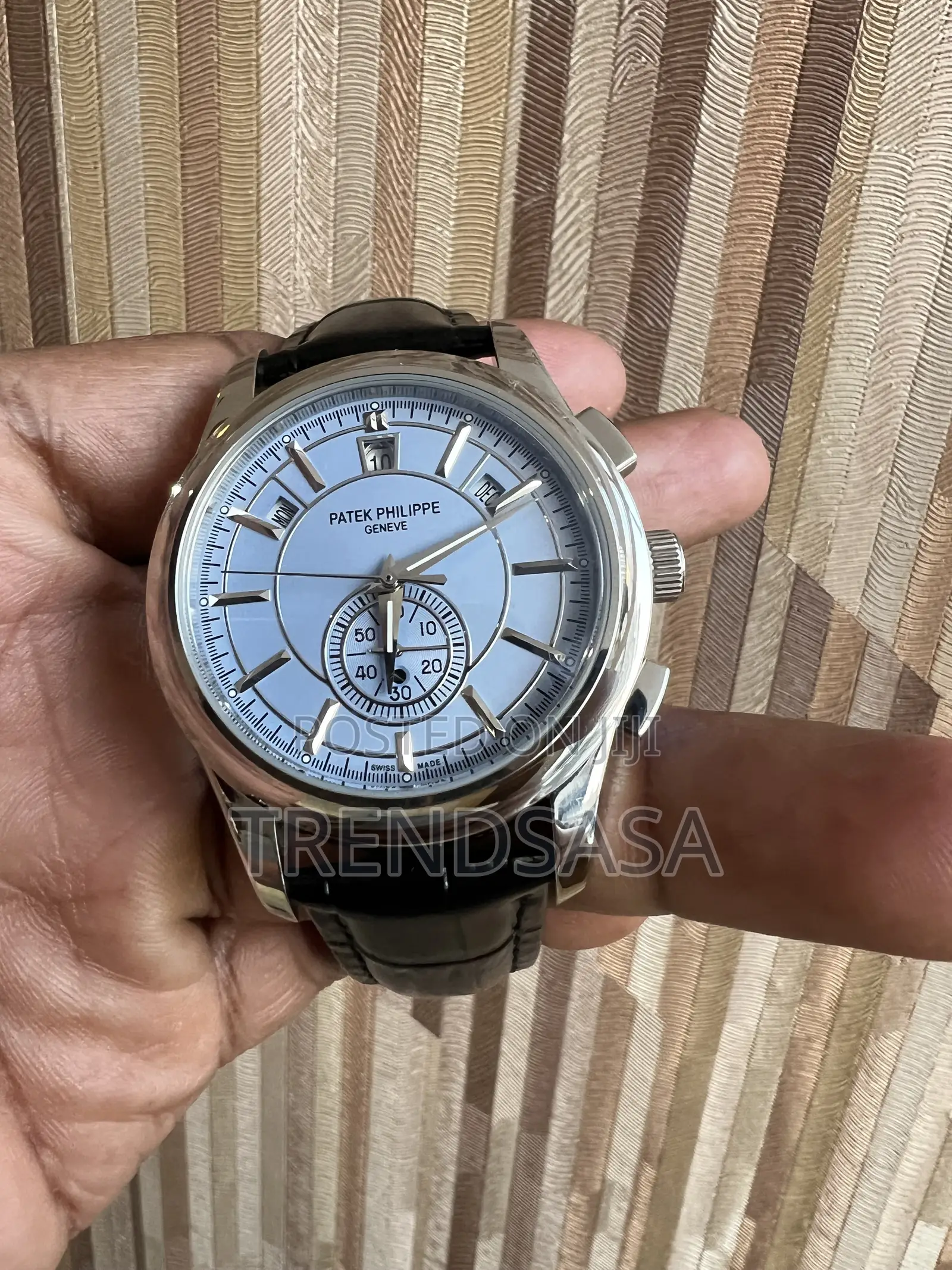 Patek Philippe Annual Calendar Watch Purple Dial Black Leather Straps