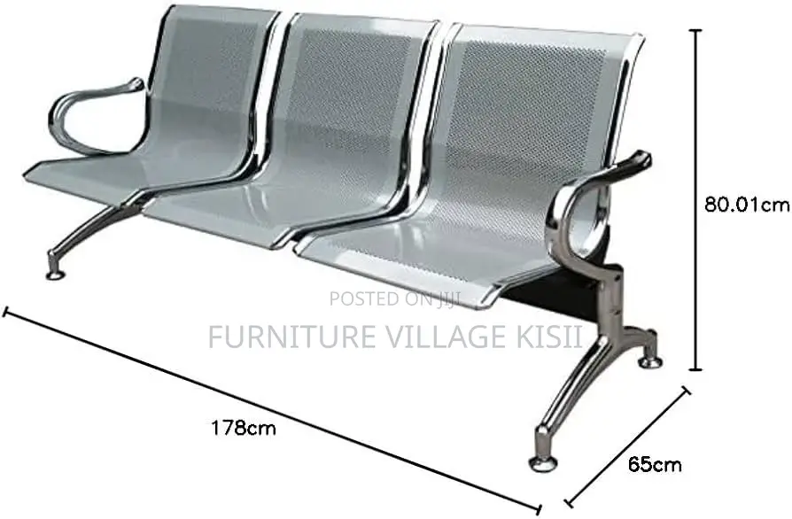 Office Bench ; 3-Link Unpadded Hospital Waiting Bench