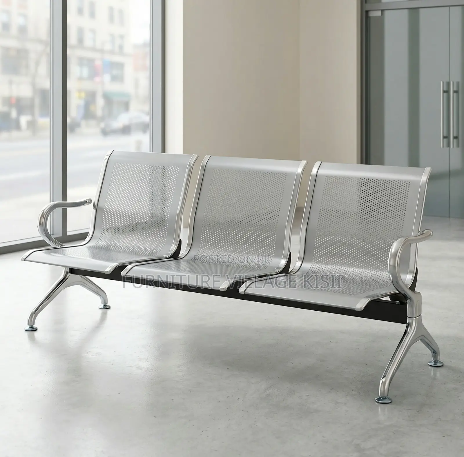 Office Bench ; 3-Link Unpadded Hospital Waiting Bench