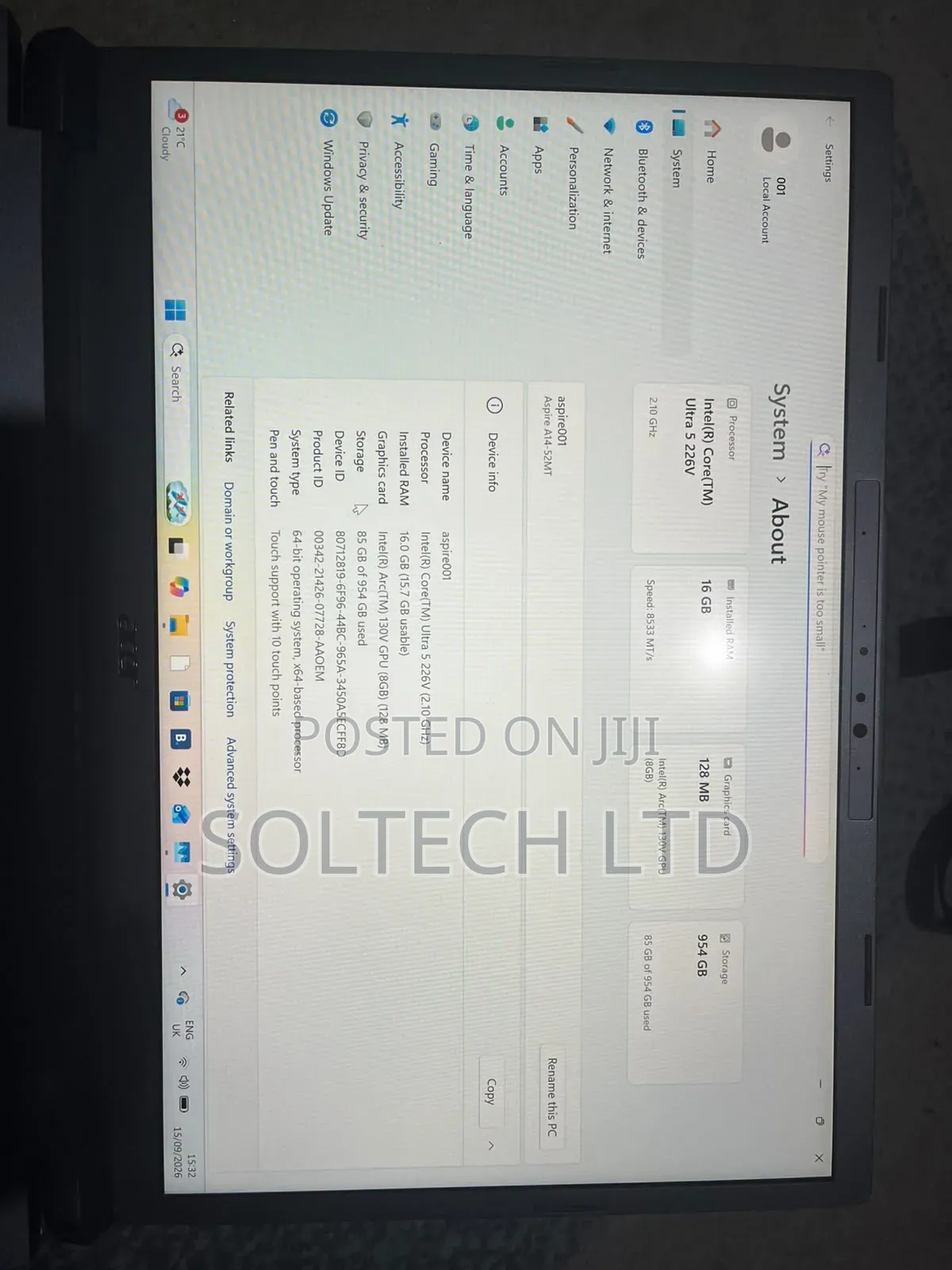 Laptop Acer Aspire 14 AI 16GB Intel Core Ultra 5 SSD 1T