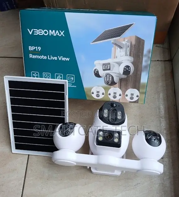 V380 Pro 4-Lens 360° Solar CCTV Camera – Outdoor Wireless Security