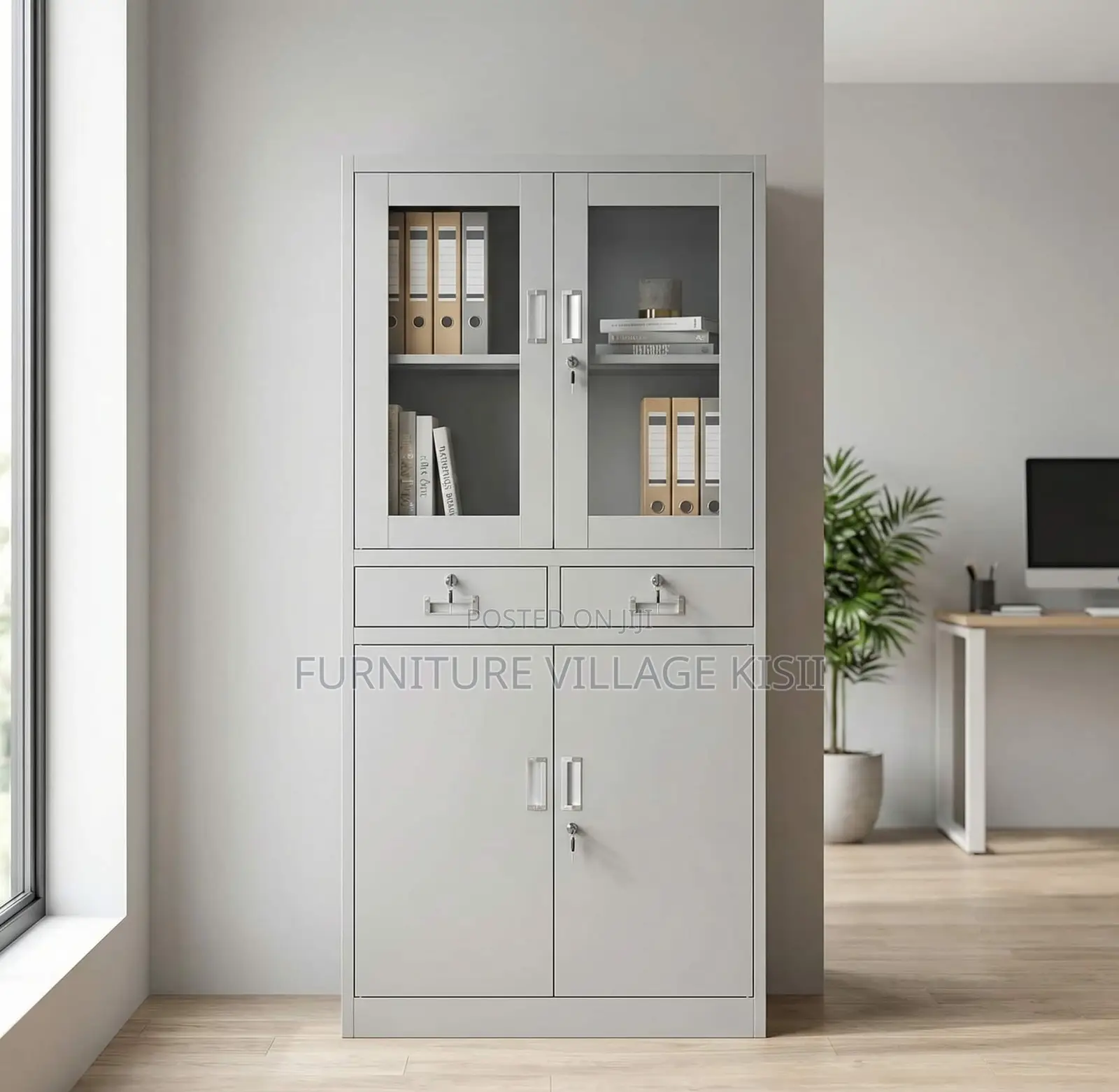 Office Cabinet; 2-Door Faling Cabinet Wit Middle Drawer.