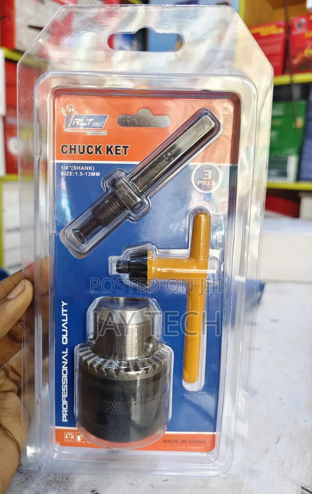3-Piece Heavy Duty 1.5-13mm Keyed Drill Chuck Kit With 1/4" Shank