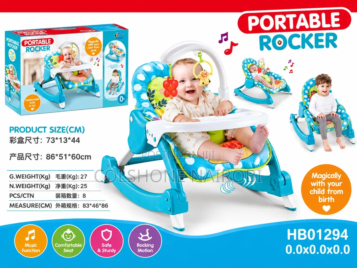 Portable Baby Rocker With Musical Toy Bar