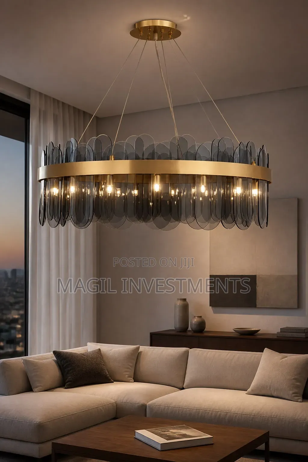  Modern Gold Smoke Glass Chandelier