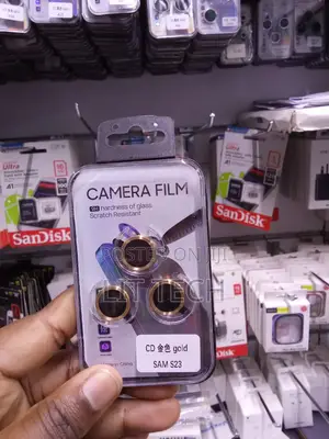 Gold-Trimmed Camera Lens Protector for Samsung S23, 9H Glass Hardness