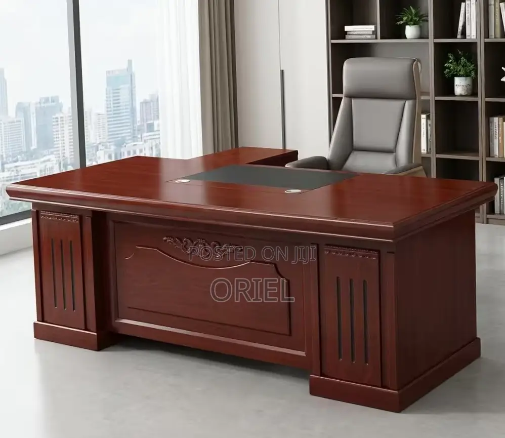 180cm Executive L-Shaped Desk : Premium L-Shaped Mahogany Office Desk
