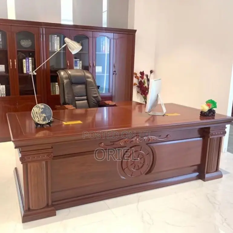 180cm Executive L-Shaped Desk : Premium L-Shaped Mahogany Office Desk