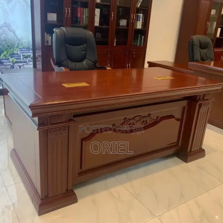 180cm Executive L-Shaped Desk : Premium L-Shaped Mahogany Office Desk