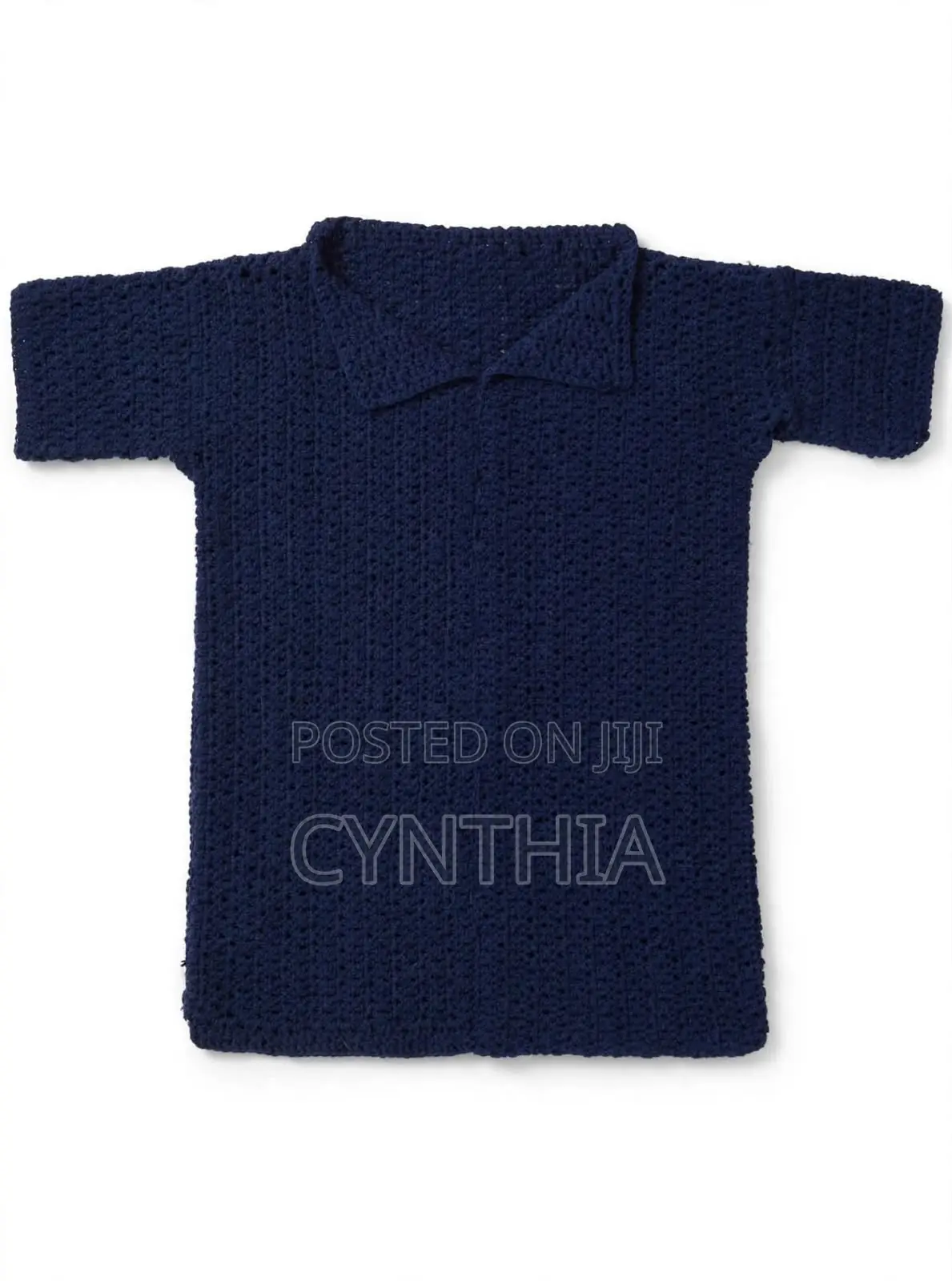 Handmade Crochet Polo Shirt for Men- Navy Blue- Medium Size