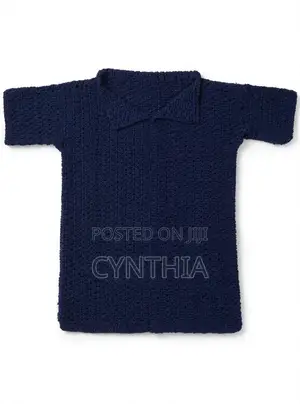 Handmade Crochet Polo Shirt for Men- Navy Blue- Medium Size