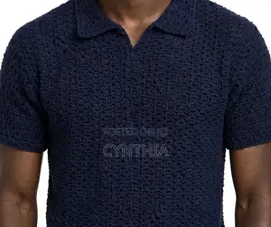 Handmade Crochet Polo Shirt for Men- Navy Blue- Medium Size