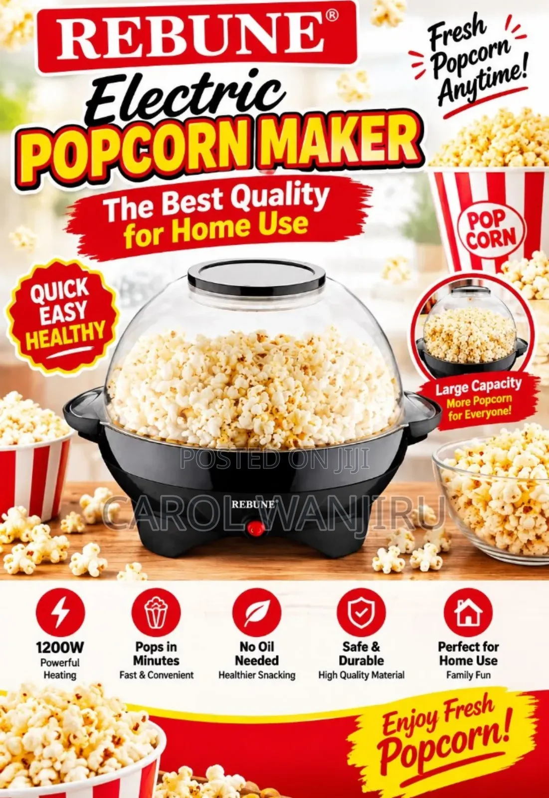 Rebune Portable Electric Popcorn Maker/Electric Popcorn Maker