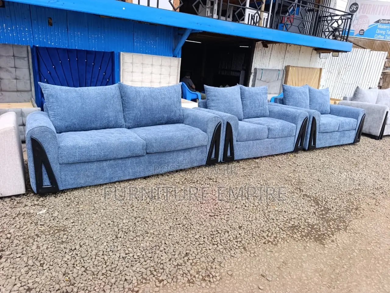 7-Seater Sofa Set (3+2+2) – Modern Blue Upholstery