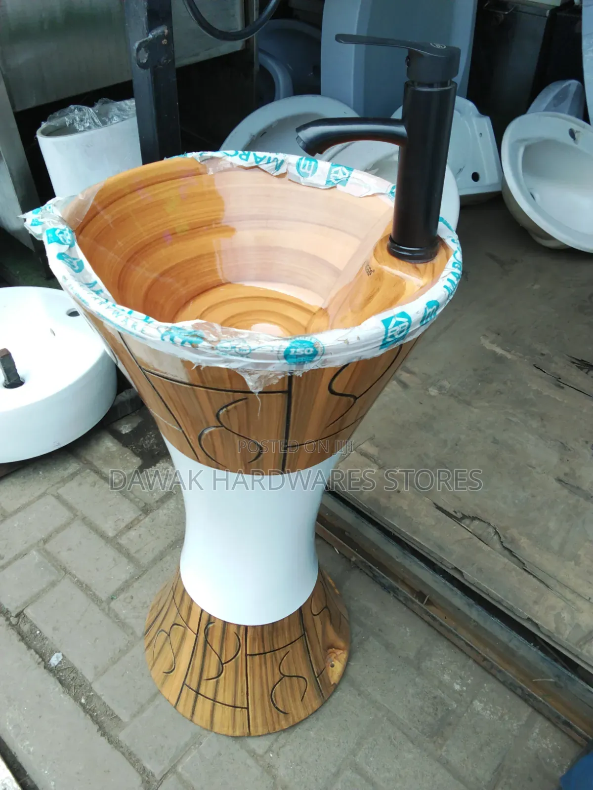 Drum Pedestrial Basin Wood Finish