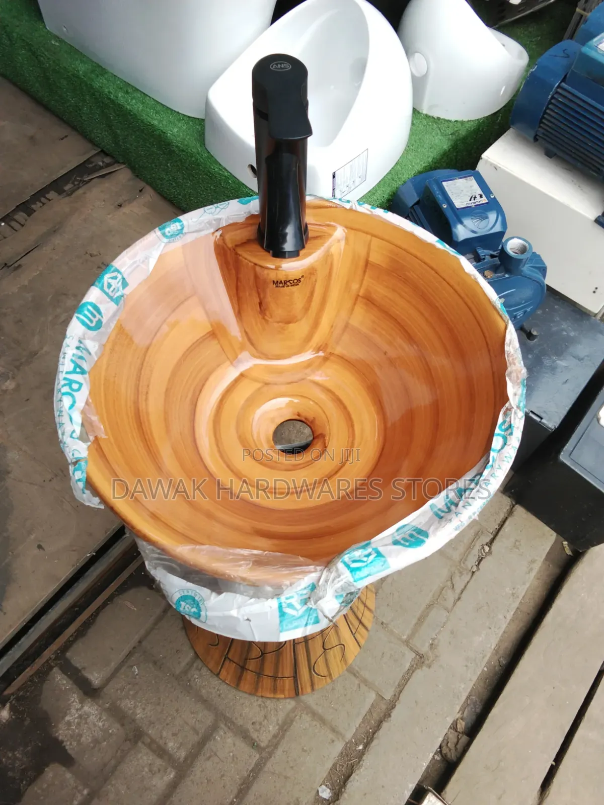 Drum Pedestrial Basin Wood Finish