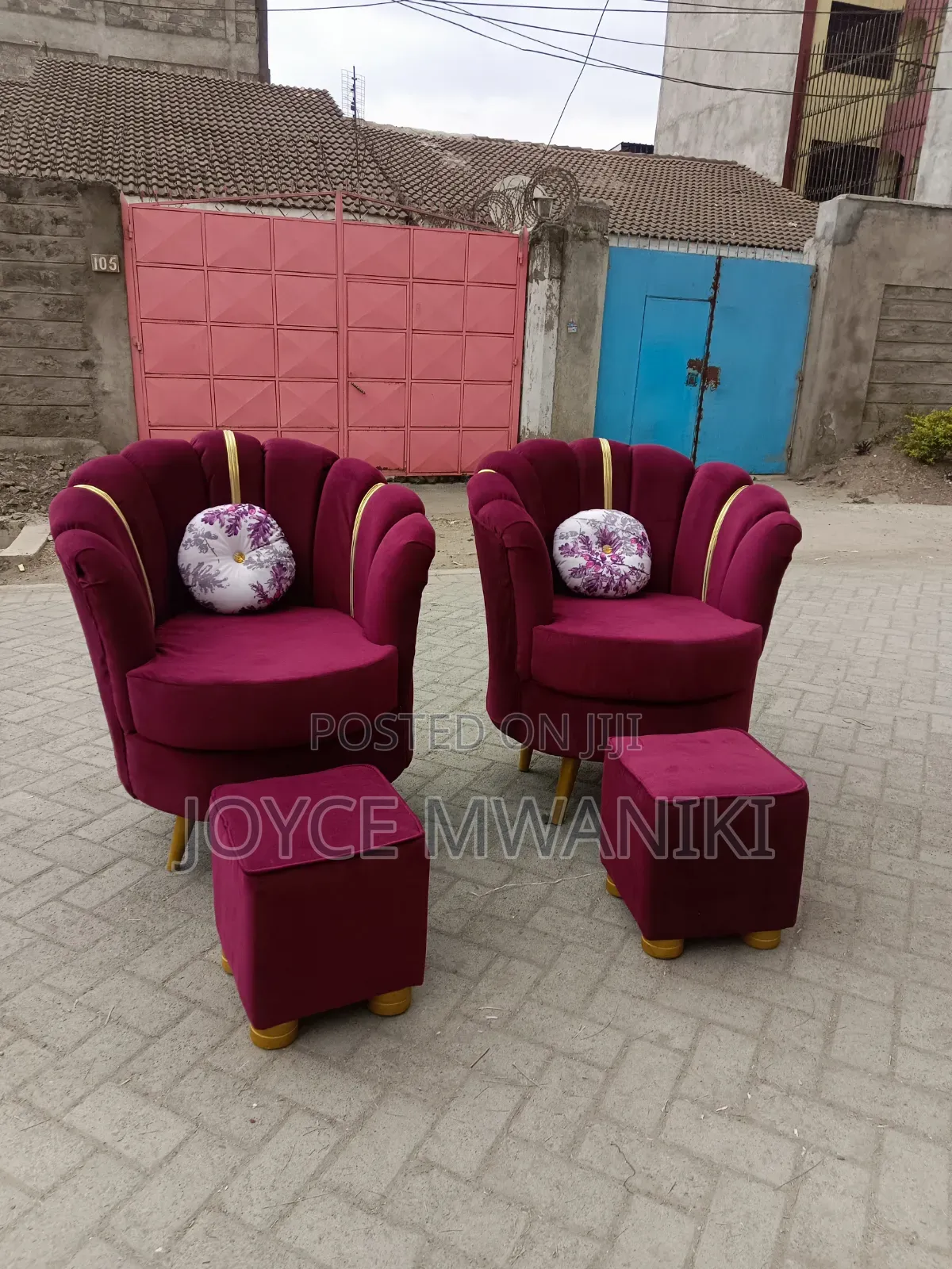 2 Red Maroon Pedicure Flower Seats With Stools