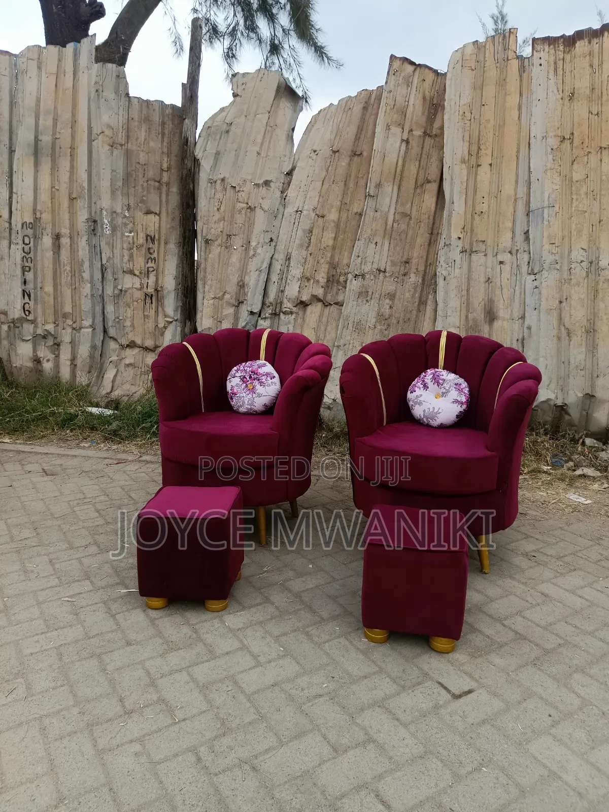 2 Red Maroon Pedicure Flower Seats With Stools
