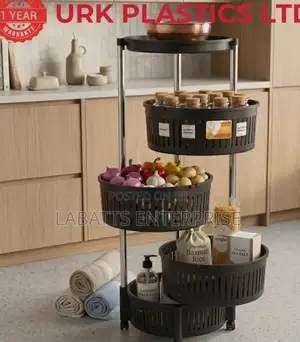 1. Urk 4-Tier Rotatable Fruit Rack With Wheels – Black
