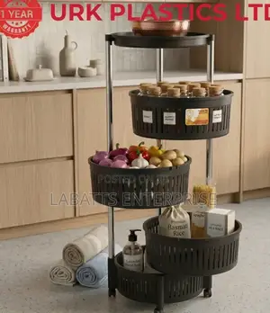 1. Urk 4-Tier Rotatable Fruit Rack With Wheels – Black