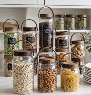 3 PCs Borosilicate Glass Storage Jars With Acacia Wood Lids
