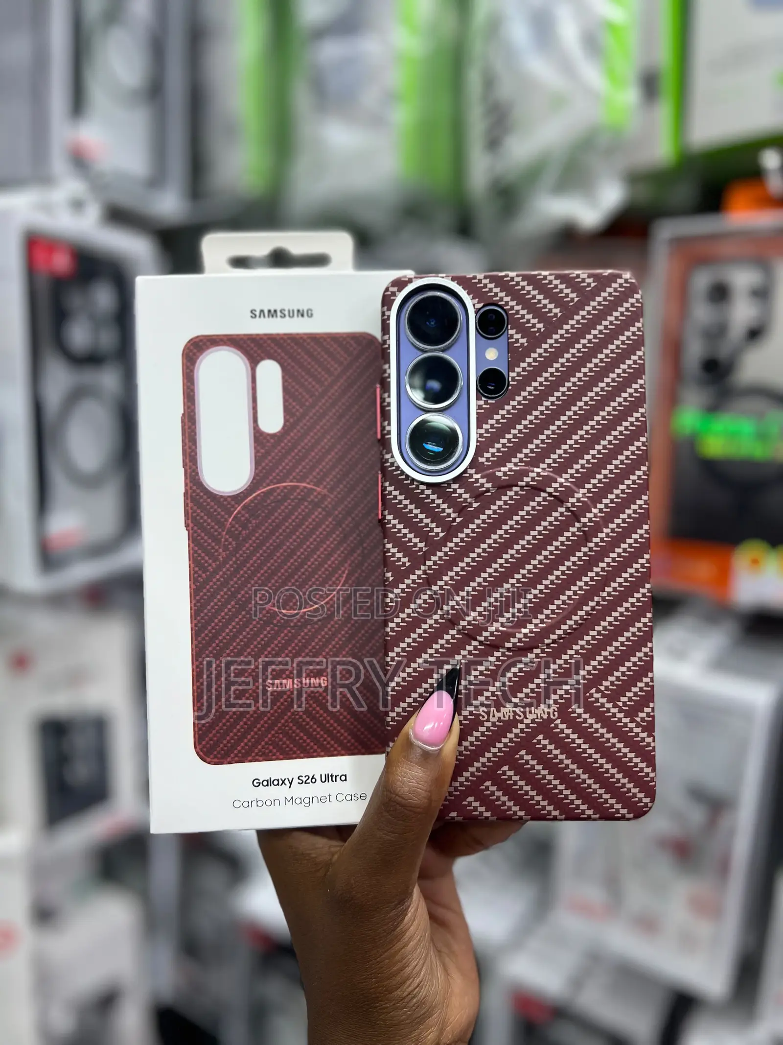 Red Samsung Galaxy S26 Ultra Carbon Case Featuring a Carbon Fiber