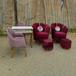 Manicure Set Light Purple and 2 Red Pedicure Seats With Stools 