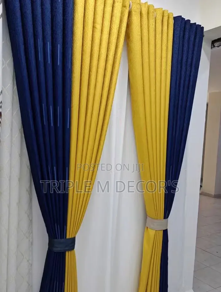 Yellow Living Room Bay Window Curtains