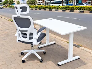 Office Combo Grey White Orthopedic Chair and Adjustable Height Desk