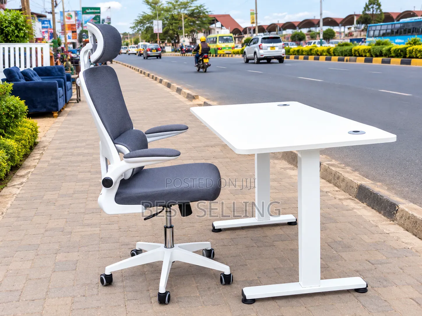 Office Combo Grey White Orthopedic Chair and Adjustable Height Desk