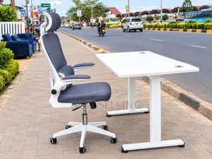 Office Combo Grey White Orthopedic Chair and Adjustable Height Desk