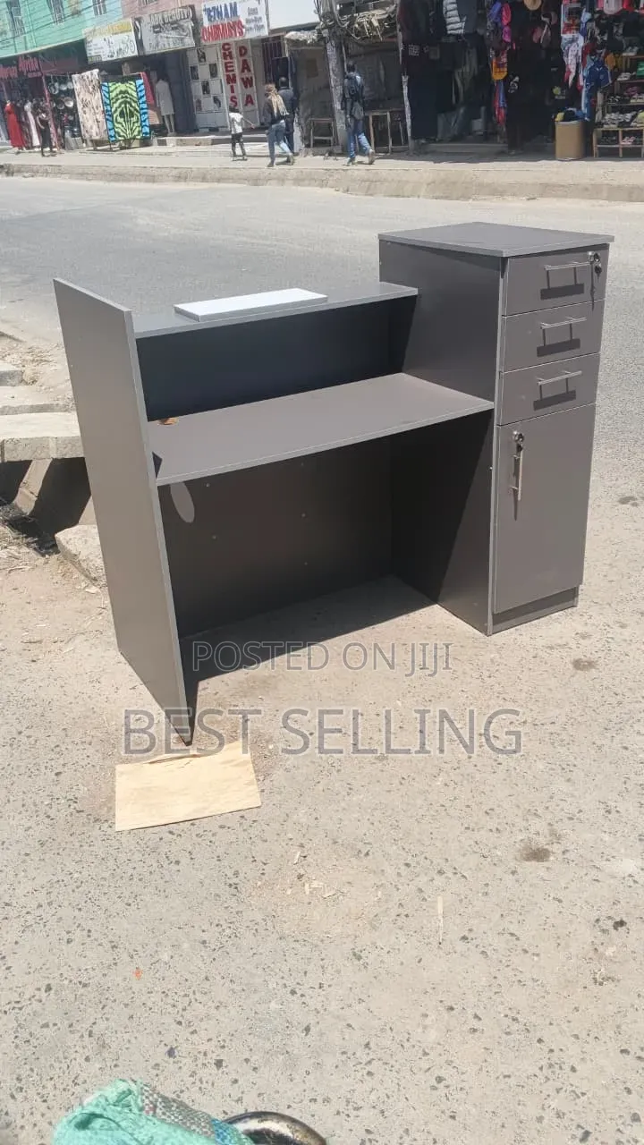 Classic White Grey Office Receptionist Desk