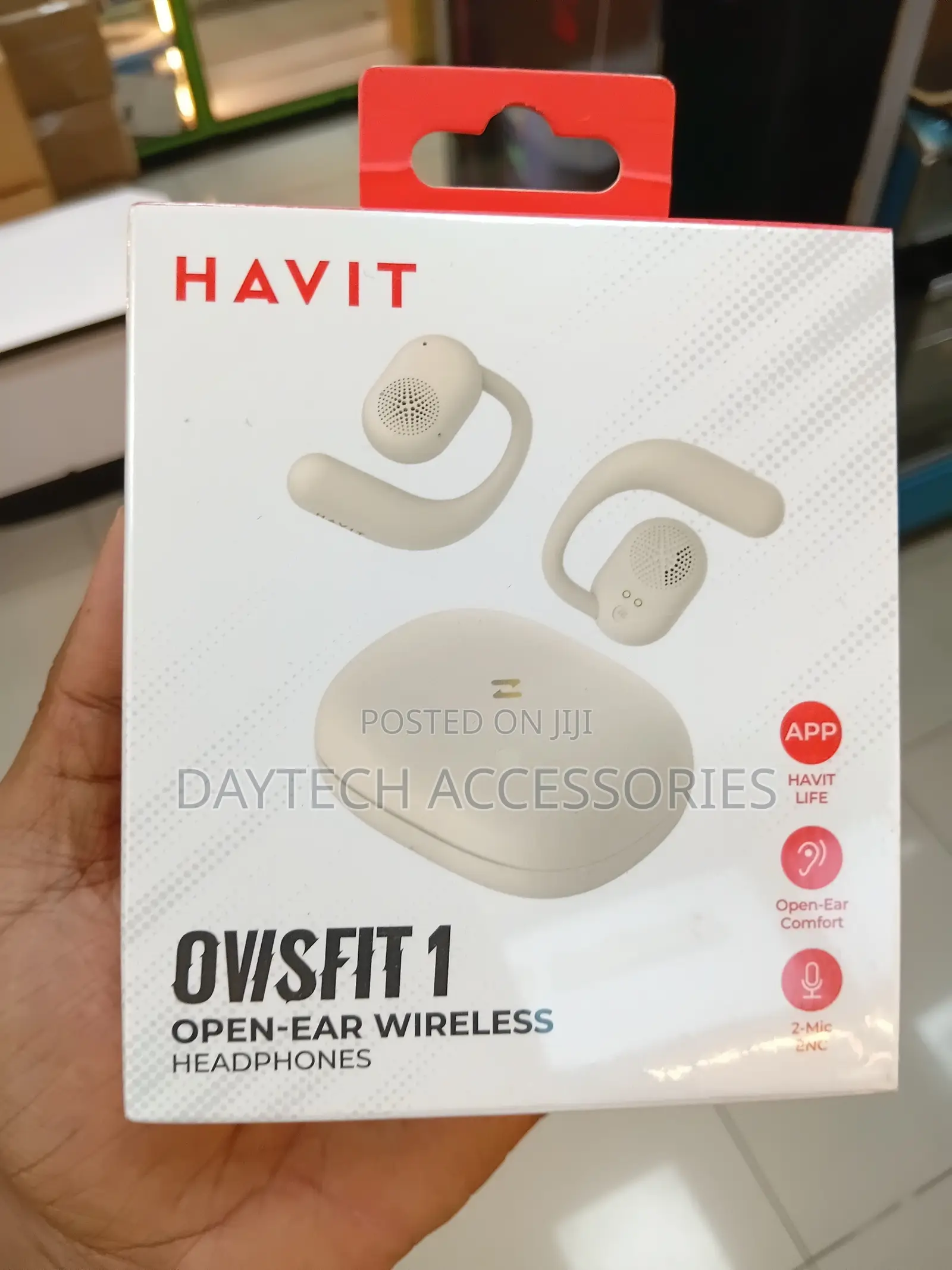 The Havit Ovisfit 1 (OWS914) Open-Ear Wireless Headphones in Beige