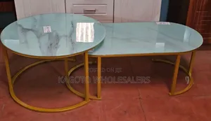 2 in 1 Marble Nesting Coffee Table (Glass Effect) White