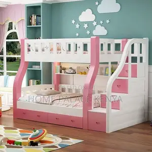 Bunk Bed; Space-Saving Wooden Bunk Bed With Shelves