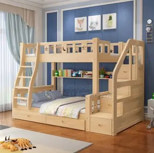 Bunk Bed; Space-Saving Wooden Bunk Bed With Shelves