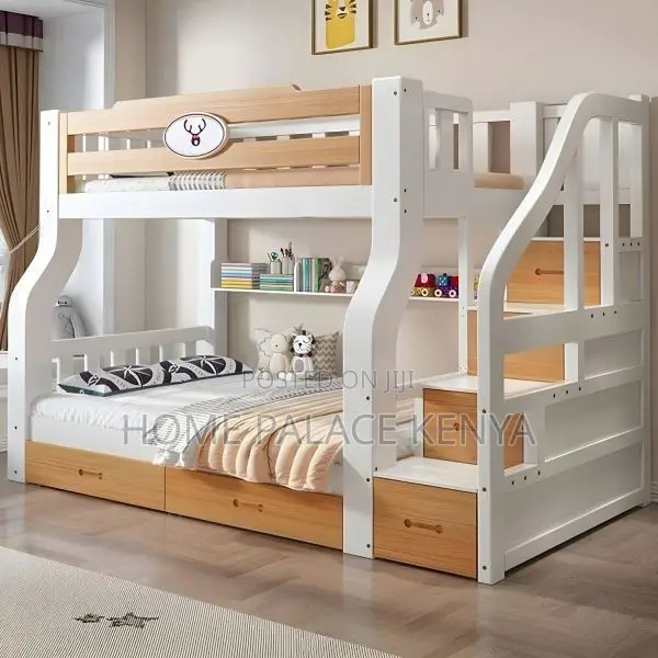 Bunk Bed; Space-Saving Wooden Bunk Bed With Shelves