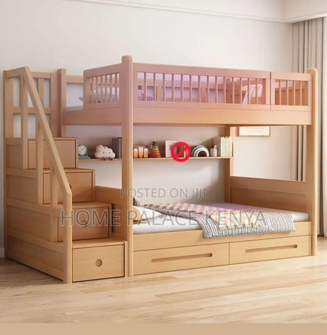 Bunk Bed; Space-Saving Wooden Bunk Bed With Shelves